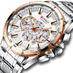 ⁦Montre Homme CURREN 8363 Chronographe 48 mm – Cadran Blanc, Lunette Or Rose⁩ - الصورة ⁦4⁩