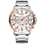 ⁦Montre Homme CURREN 8363 Chronographe 48 mm – Cadran Blanc, Lunette Or Rose⁩ - الصورة ⁦2⁩