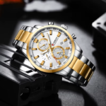 ⁦Montre Homme CURREN 8445 Chronographe – Bicolore Or et Argent, Cadran Blanc 44 mm⁩ - الصورة ⁦3⁩