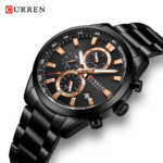 ⁦Montre Homme CURREN 8445 Chronographe – Noir et Or Rose, Cadran 44 mm⁩ - الصورة ⁦2⁩