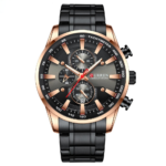 ⁦Montre Homme CURREN 8351 Chronographe – Noir et Or Rose, Bracelet Acier Noir⁩ - الصورة ⁦2⁩