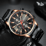 ⁦Montre Homme CURREN 8351 Chronographe – Noir et Or Rose, Bracelet Acier Noir⁩ - الصورة ⁦3⁩