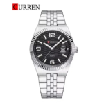 ⁦Montre Homme CURREN 8498 – Cadran Noir Texturé, Lunette Cannelée et Bracelet Acier⁩ - الصورة ⁦2⁩
