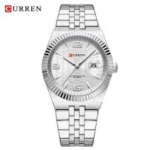 ⁦Montre Homme CURREN 8498 – Cadran Blanc Argenté, Lunette Cannelée, Tout Acier⁩ - الصورة ⁦2⁩