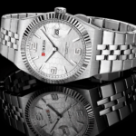 ⁦Montre Homme CURREN 8498 – Cadran Blanc Argenté, Lunette Cannelée, Tout Acier⁩ - الصورة ⁦3⁩