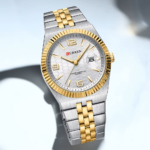 ⁦Montre Homme CURREN 8498 – Bicolore Or et Argent, Lunette Cannelée Dorée⁩ - الصورة ⁦4⁩