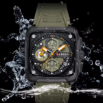 ⁦Montre Homme CURREN 8461 – Boîtier Carré Noir, Bracelet Silicone Vert Kaki⁩ - الصورة ⁦5⁩