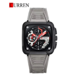 ⁦Montre Homme CURREN 8461 – Boîtier Carré Noir, Bracelet Silicone Gris⁩ - الصورة ⁦2⁩