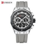 ⁦Montre Homme CURREN 8464 Chronographe – Cadran Noir, Bracelet Silicone Gris⁩ - الصورة ⁦2⁩