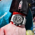 ⁦Montre Homme CURREN 8464 Chronographe – Cadran Noir, Bracelet Silicone Gris⁩ - الصورة ⁦3⁩