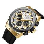 ⁦Montre Homme CURREN 8464 Chronographe – Boîtier Doré, Lunette Noire, Bracelet Silicone Noir⁩ - الصورة ⁦2⁩