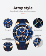 ⁦Montre Homme REWARD 83013 Chronographe – Cadran Bleu et Or Rose, Bracelet Bimatière⁩ - الصورة ⁦4⁩