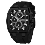 ⁦Montre Homme REWARD 832261 Chronographe – Boîtier Tonneau Tout Noir, Bracelet Silicone⁩ - الصورة ⁦2⁩