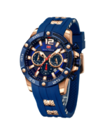 ⁦Montre Homme MINI FOCUS MF0349 Chronographe Sport – Or Rose, Cadran et Silicone Bleus⁩ - الصورة ⁦2⁩