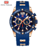 ⁦Montre Homme MINI FOCUS MF0349 Chronographe Sport – Or Rose, Cadran et Silicone Bleus⁩ - الصورة ⁦3⁩