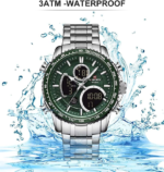 ⁦Montre Homme NAVIFORCE NF9182 Analogique-Digitale – Cadran Vert, Acier Argenté⁩ - الصورة ⁦4⁩