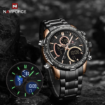 ⁦Montre Homme NAVIFORCE NF9182 Analogique-Digitale – Cadran Noir, Accents Or Rose⁩ - الصورة ⁦3⁩
