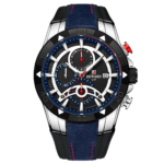 ⁦Montre Homme REWARD 83013 Chronographe – Cadran Bleu Nuit, Boîtier Argenté et Lunette Noire⁩ - الصورة ⁦3⁩
