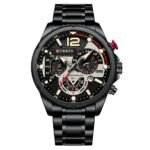 ⁦Montre Homme CURREN 8395 Chronographe – Tout Noir avec Touches Rouges, Bracelet Acier⁩ - الصورة ⁦2⁩
