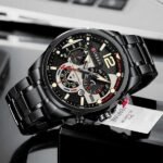 ⁦Montre Homme CURREN 8395 Chronographe – Tout Noir avec Touches Rouges, Bracelet Acier⁩ - الصورة ⁦5⁩