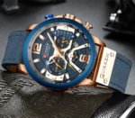 ⁦Montre Homme CURREN 8329 Chronographe – Cadran Bleu, Boîtier Or Rose, Cuir Bleu⁩ - الصورة ⁦4⁩
