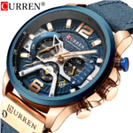 ⁦Montre Homme CURREN 8329 Chronographe – Cadran Bleu, Boîtier Or Rose, Cuir Bleu⁩ - الصورة ⁦2⁩