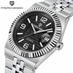 ⁦Montre Homme PAGANI DESIGN PD-YS027 Automatique Rétro – Cadran Noir Texturé, Bracelet Intégré⁩ - الصورة ⁦2⁩