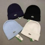 Bonnet Mixte Lacoste – Maille Côtelée, Logo Crocodile, 4 Coloris