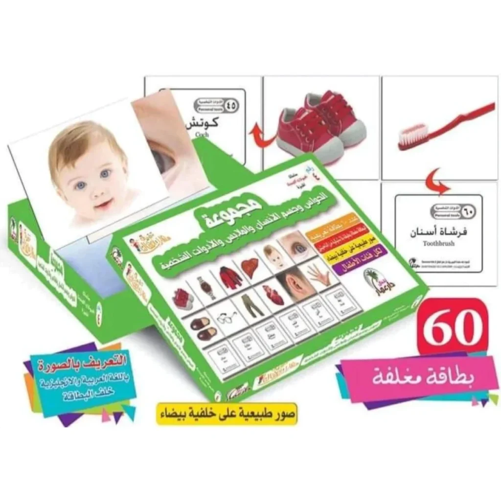 بطاقات تعليمية للأطفال – الحواس والجسم والملابس والأغراض الشخصية