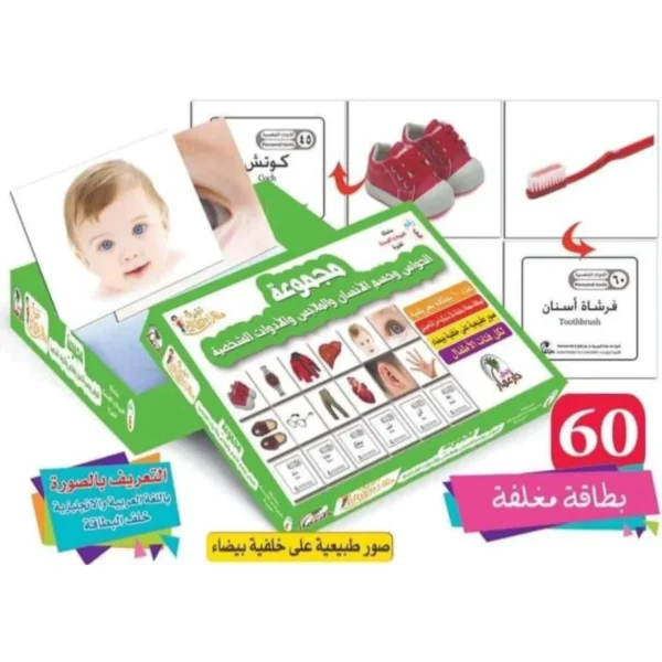 بطاقات تعليمية للأطفال – الحواس والجسم والملابس والأغراض الشخصية