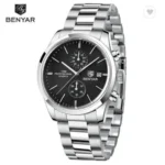 Montre Homme BENYAR 51087 Chronographe – Cadran Noir et Compteurs Argentés, Acier