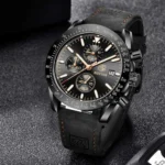 Montre Homme BENYAR 5140 Chronographe – Boîtier Effet Carbone, Cuir Noir