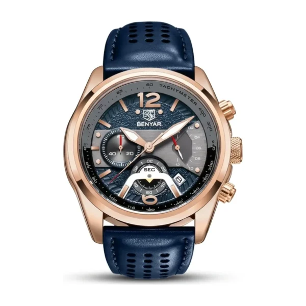 Montre Homme BENYAR 5171 Style Militaire – Boîtier Or Rose, Bracelet Bleu