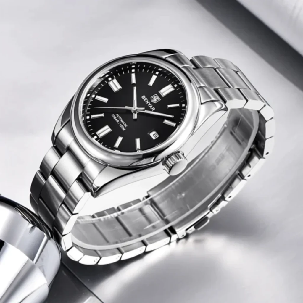 Montre Homme BENYAR 5185 Automatique – Cadran Noir, Bracelet Acier