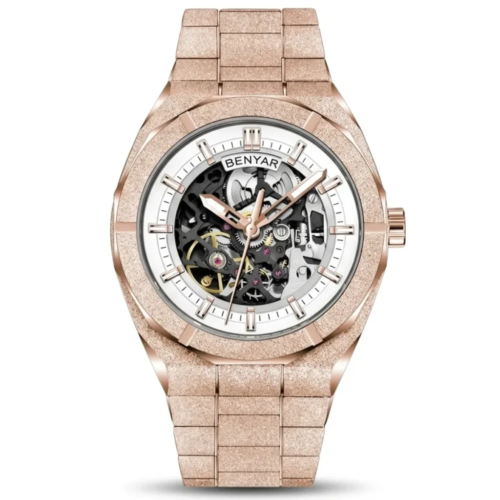 Montre Homme BENYAR 5212 Automatique Squelette – Or Rose, 41 mm