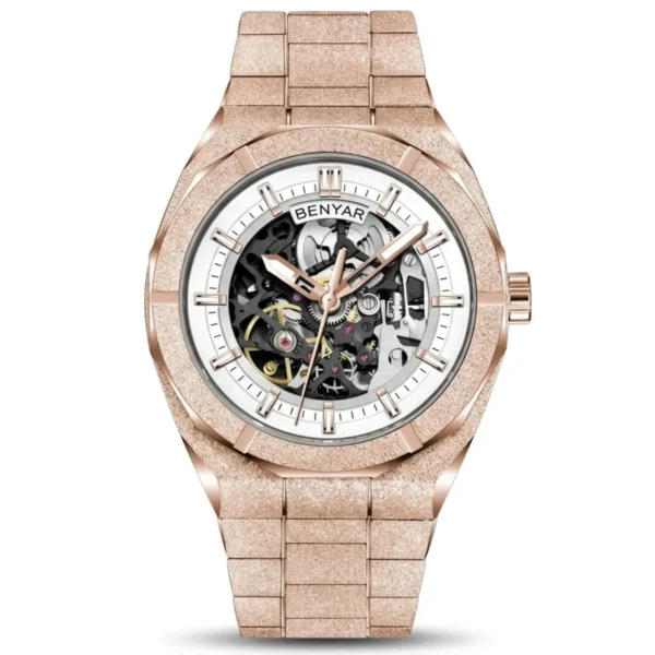 Montre Homme BENYAR 5212 Automatique Squelette – Or Rose, 41 mm