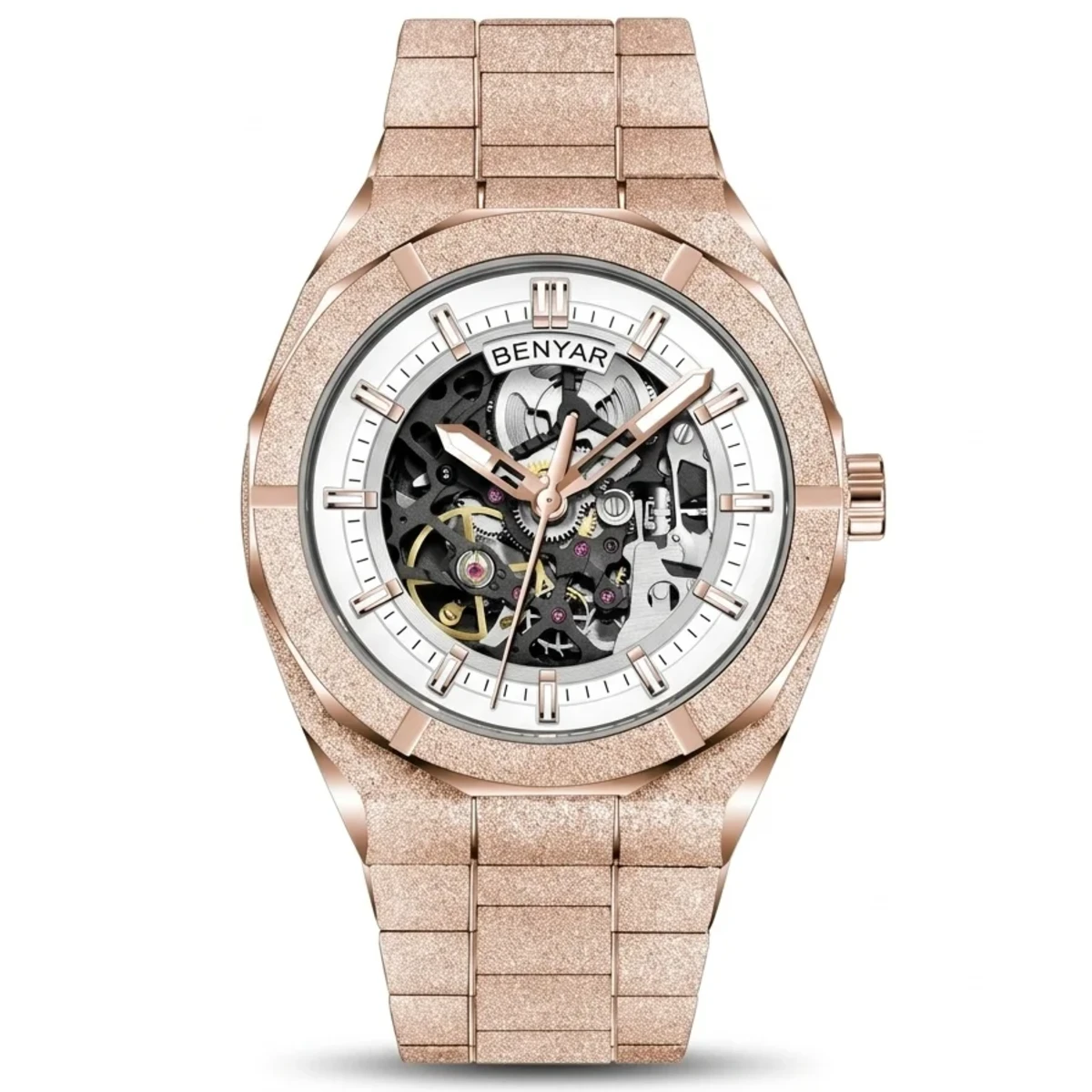 rewak-hd-6325 Montre Homme BENYAR 5212 Automatique Squelette – Or Rose, 41 mm
