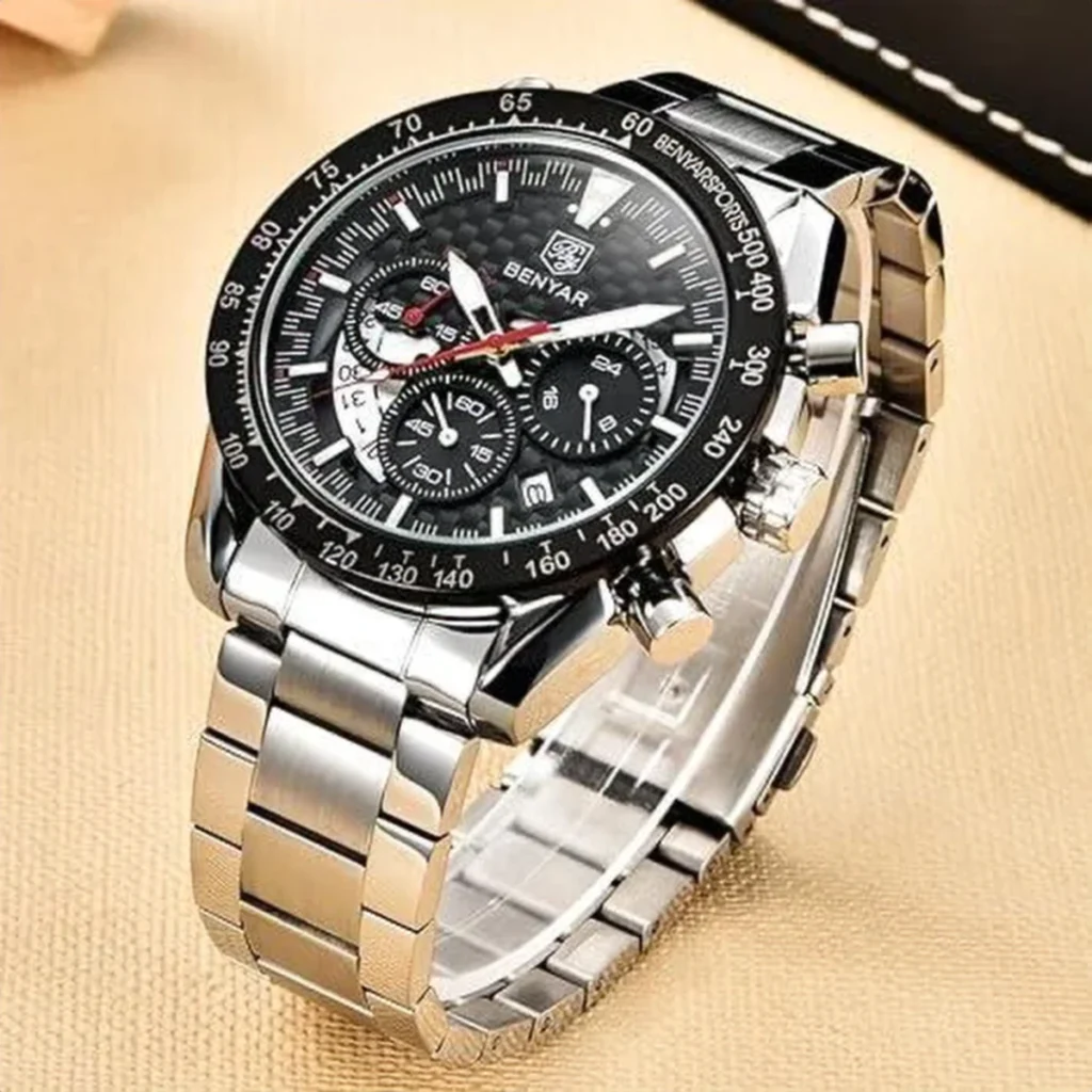 Montre Homme BENYAR 5175 Chronographe – Cadran Noir à Accents Dorés, Acier