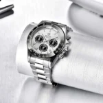 Montre Homme BENYAR 5169 Chronographe – Cadran Blanc Panda, Lunette Noire, Acier