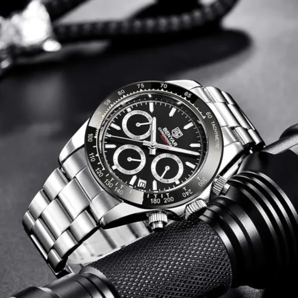 Montre Homme BENYAR 5169 Chronographe – Cadran Noir, Lunette Noire, Acier