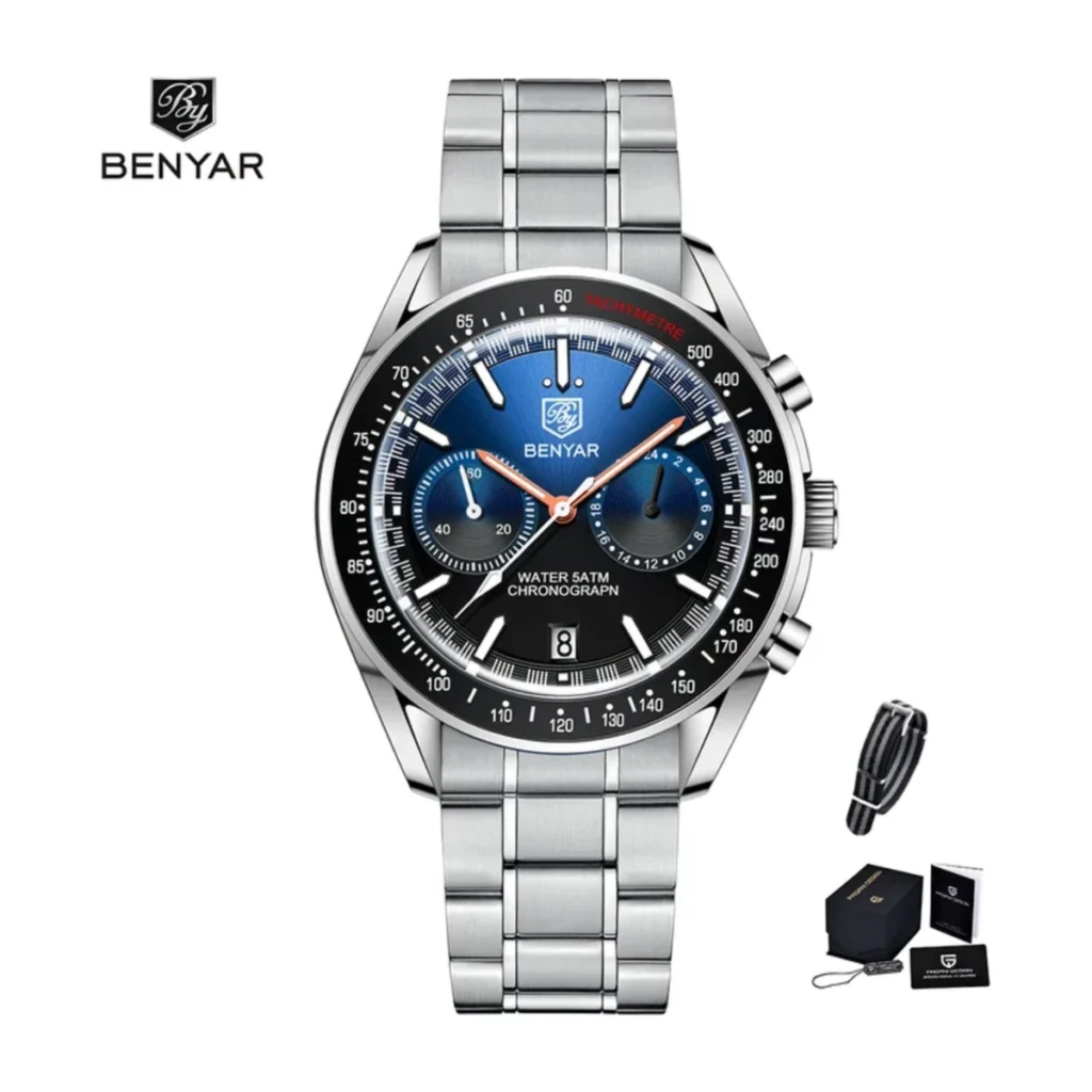 Montre Homme BENYAR 5194 Chronographe – Cadran Bleu, Acier