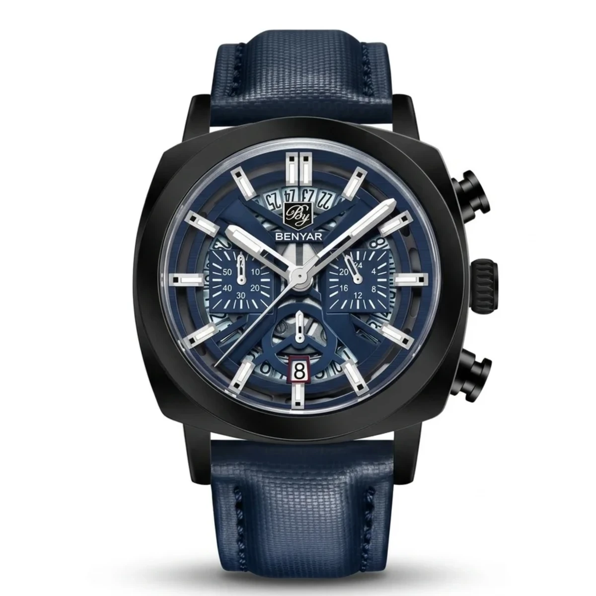 rewak-hd-6468 Montre Homme BENYAR 5205 Chronographe 43 mm – Boîtier Noir, Cadran Bleu