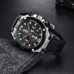 Montre Homme BENYAR 5151 – Cadran Noir, Boîtier Argenté, Cuir Noir
