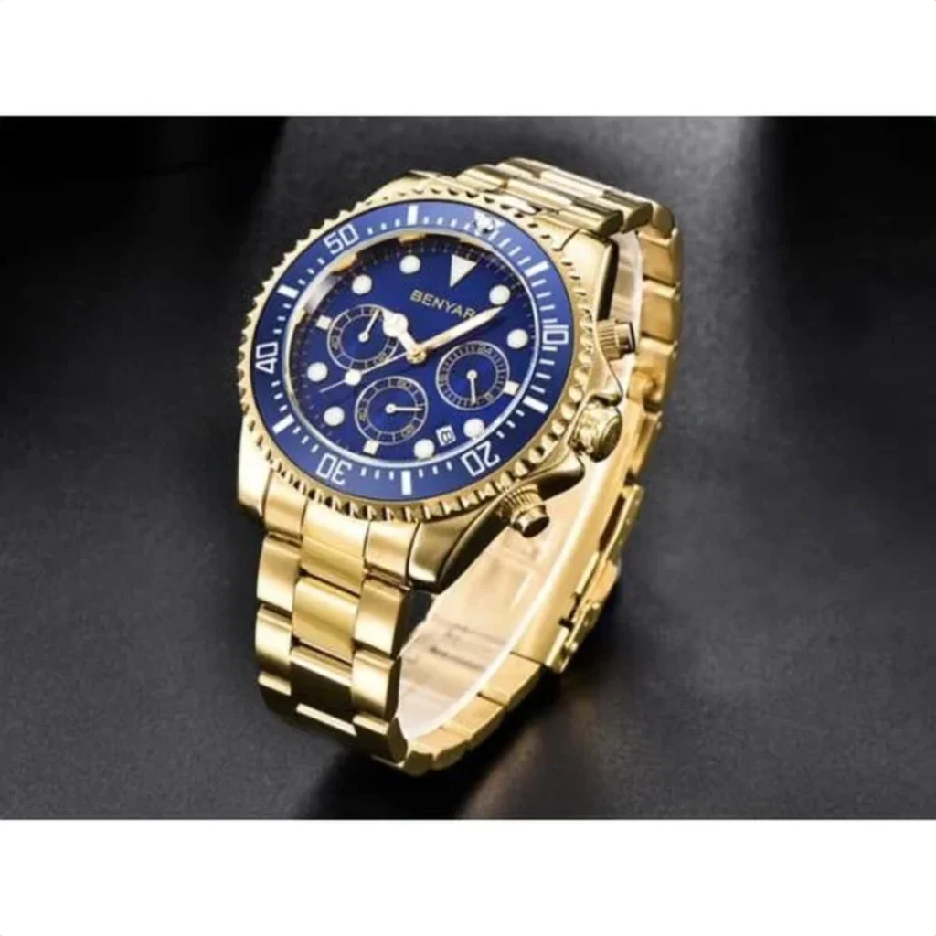 Montre Homme BENYAR 51054 Chronographe – Toute Dorée, Cadran Bleu