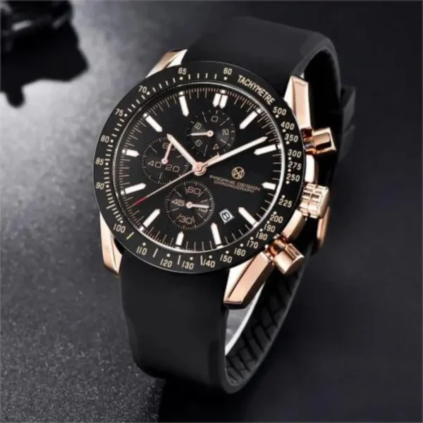 Montre Homme BENYAR 5140 Chronographe – Cadran Noir, Boîtier Or Rose, Cuir Noir