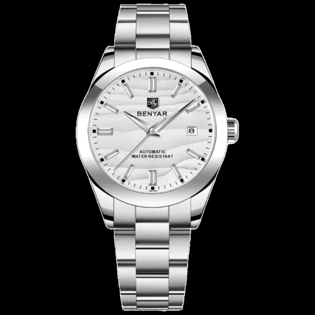 Montre Homme BENYAR 5208 Automatique – Cadran Blanc, Acier, 10 ATM