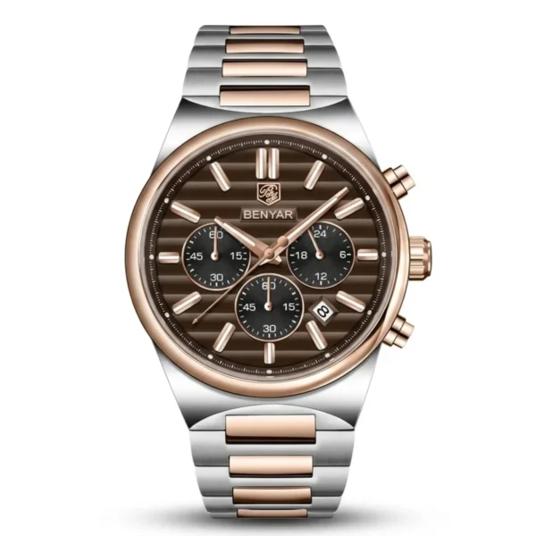 Montre Homme BENYAR 5214 Chronographe – Bicolore, Cadran Marron