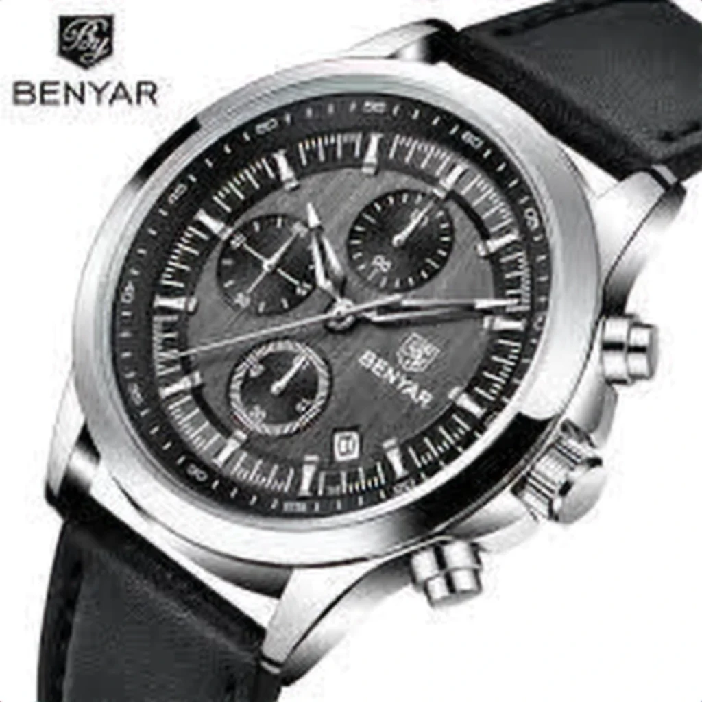 Montre Homme BENYAR 5210 Chronographe – Cadran Noir, Cuir Noir