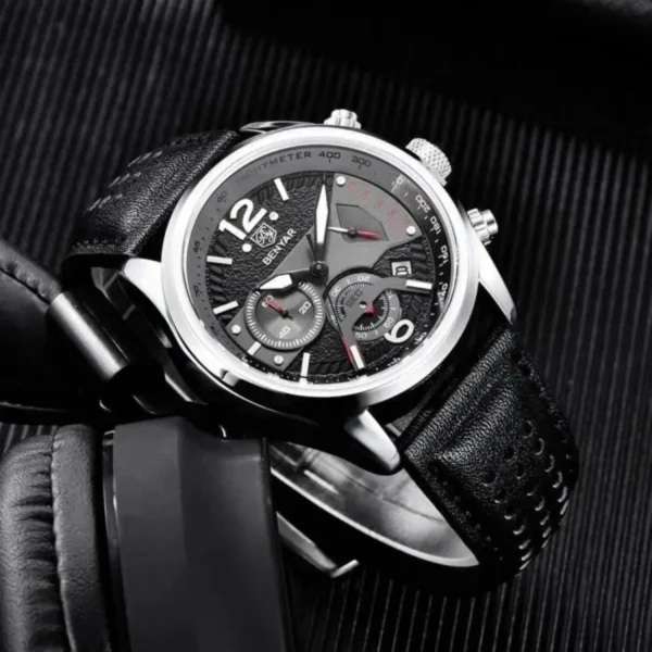 Montre Homme BENYAR 51071 Multifonction – Cadran Noir, Cuir Noir