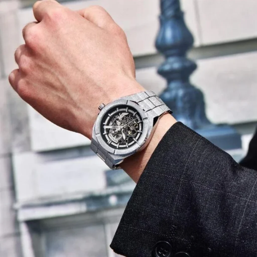 Montre Homme BENYAR 5212 Automatique Squelette – Argenté et Gris, 41 mm